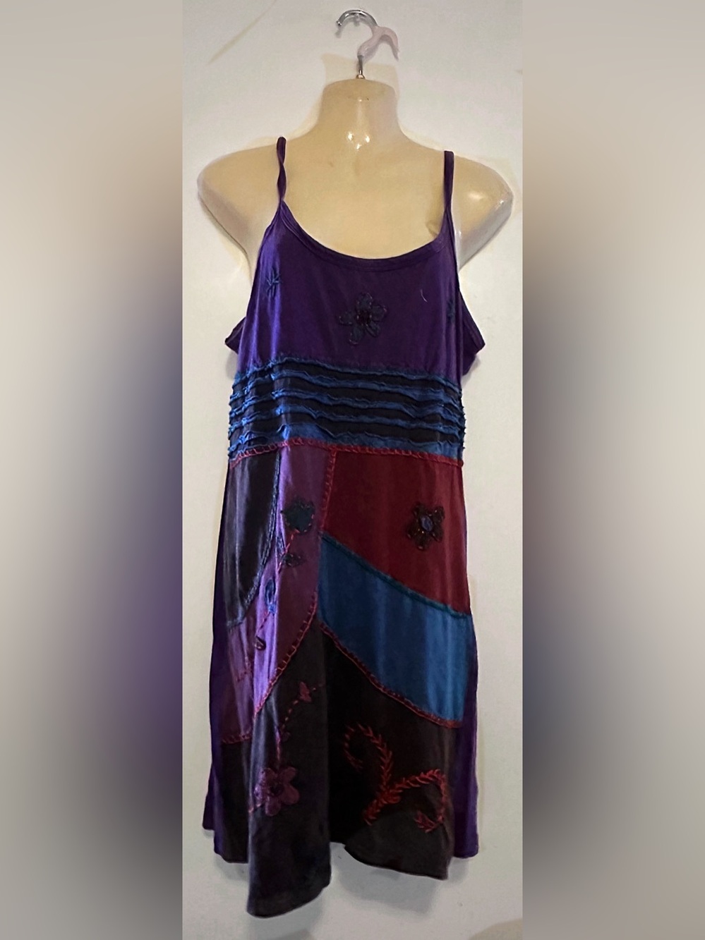 Boho Patchwork Sleeveless Dress in Purple and Blue